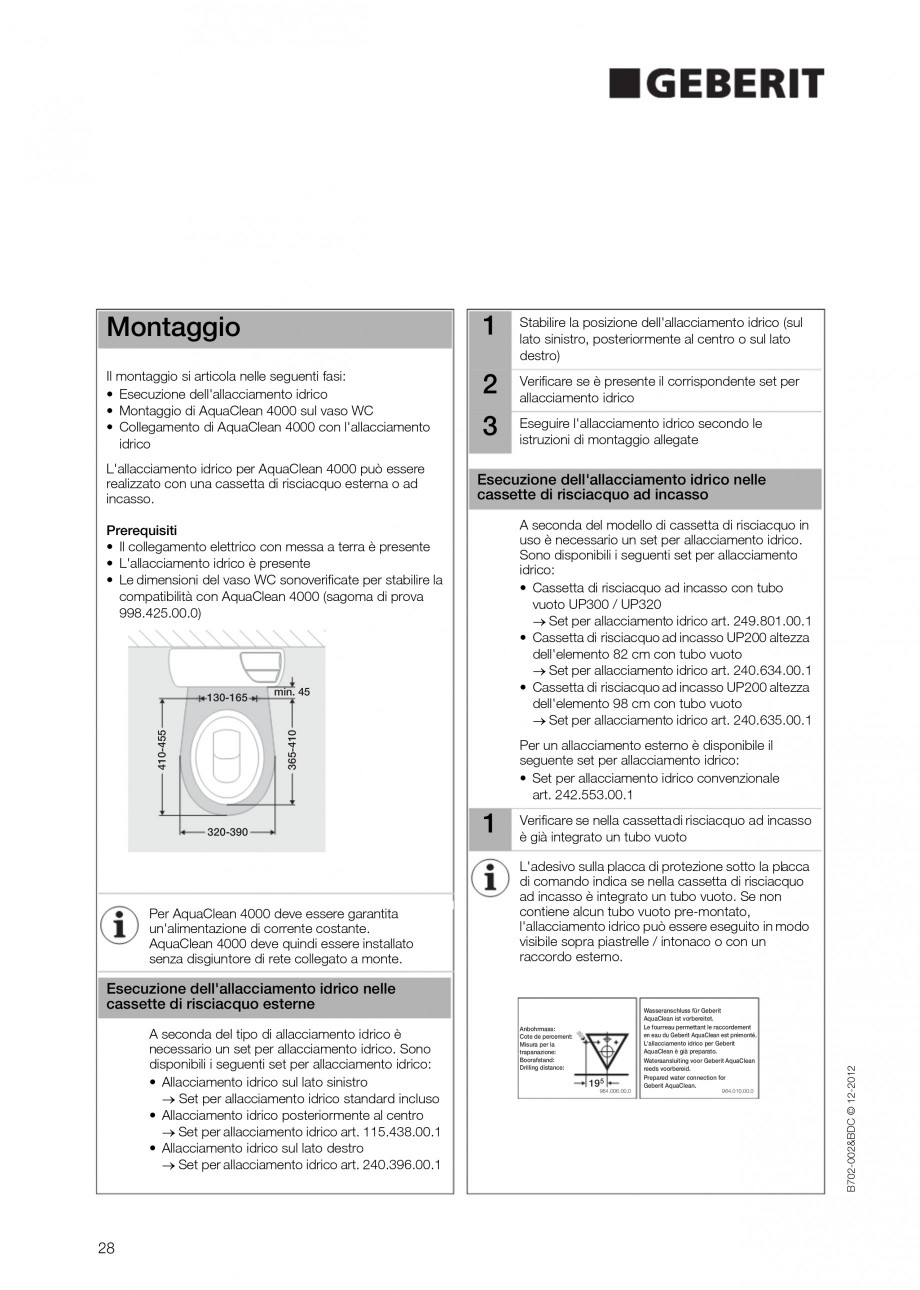Pagina 28-Vas WC cu functie de bideu 4000 GEBERIT AquaClean Instructiuni montaj, utilizare Germana, Engleza,...