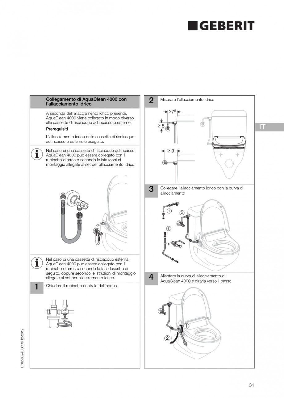 Pagina 31 - Vas WC cu functie de bideu 4000 GEBERIT AquaClean Instructiuni montaj, utilizare Germana...