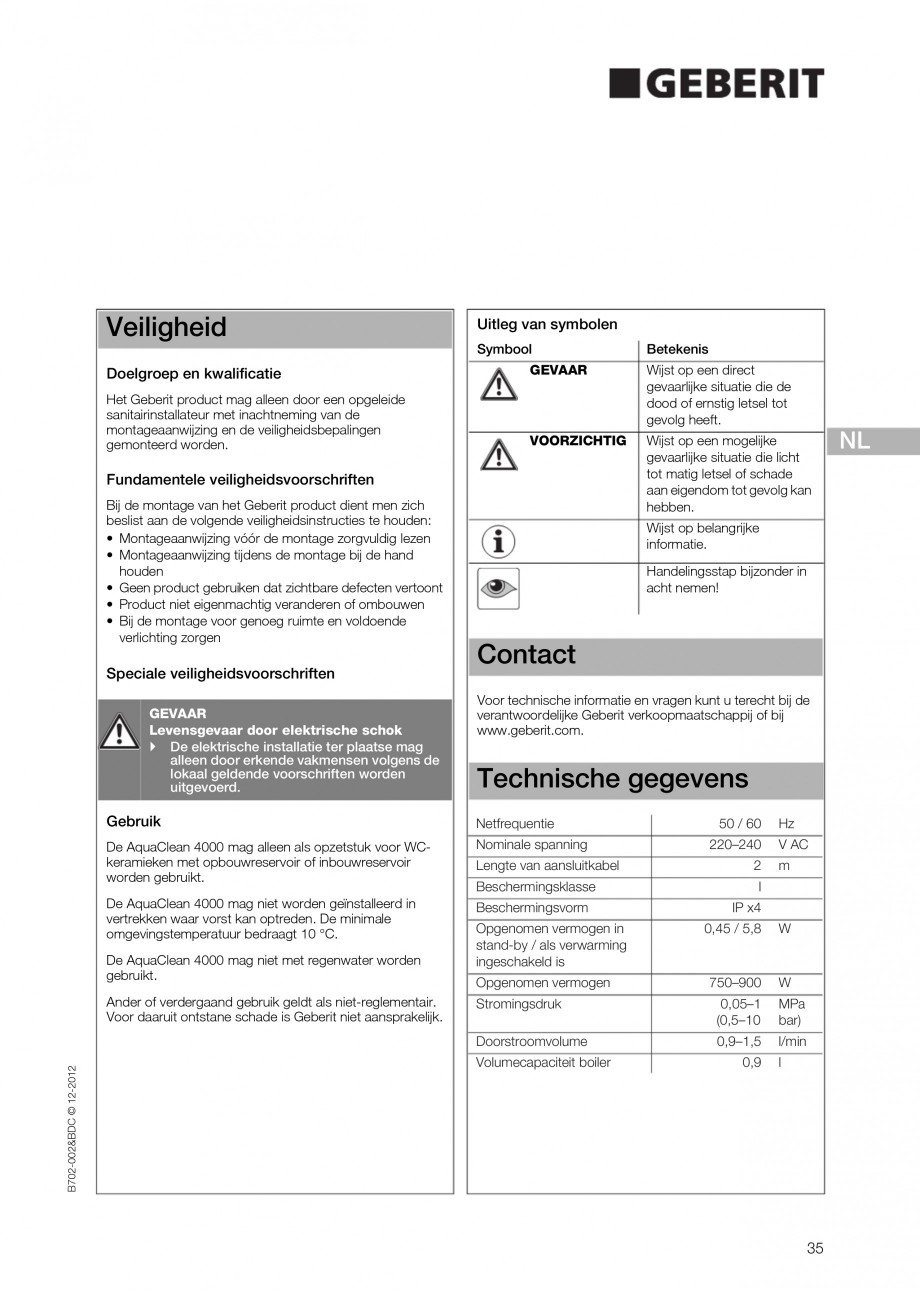 Pagina 35-Vas WC cu functie de bideu 4000 GEBERIT AquaClean Instructiuni montaj, utilizare Germana, Engleza,...