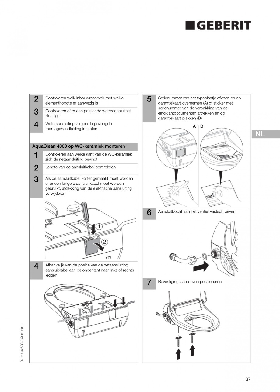 Pagina 37-Vas WC cu functie de bideu 4000 GEBERIT AquaClean Instructiuni montaj, utilizare Germana, Engleza,...
