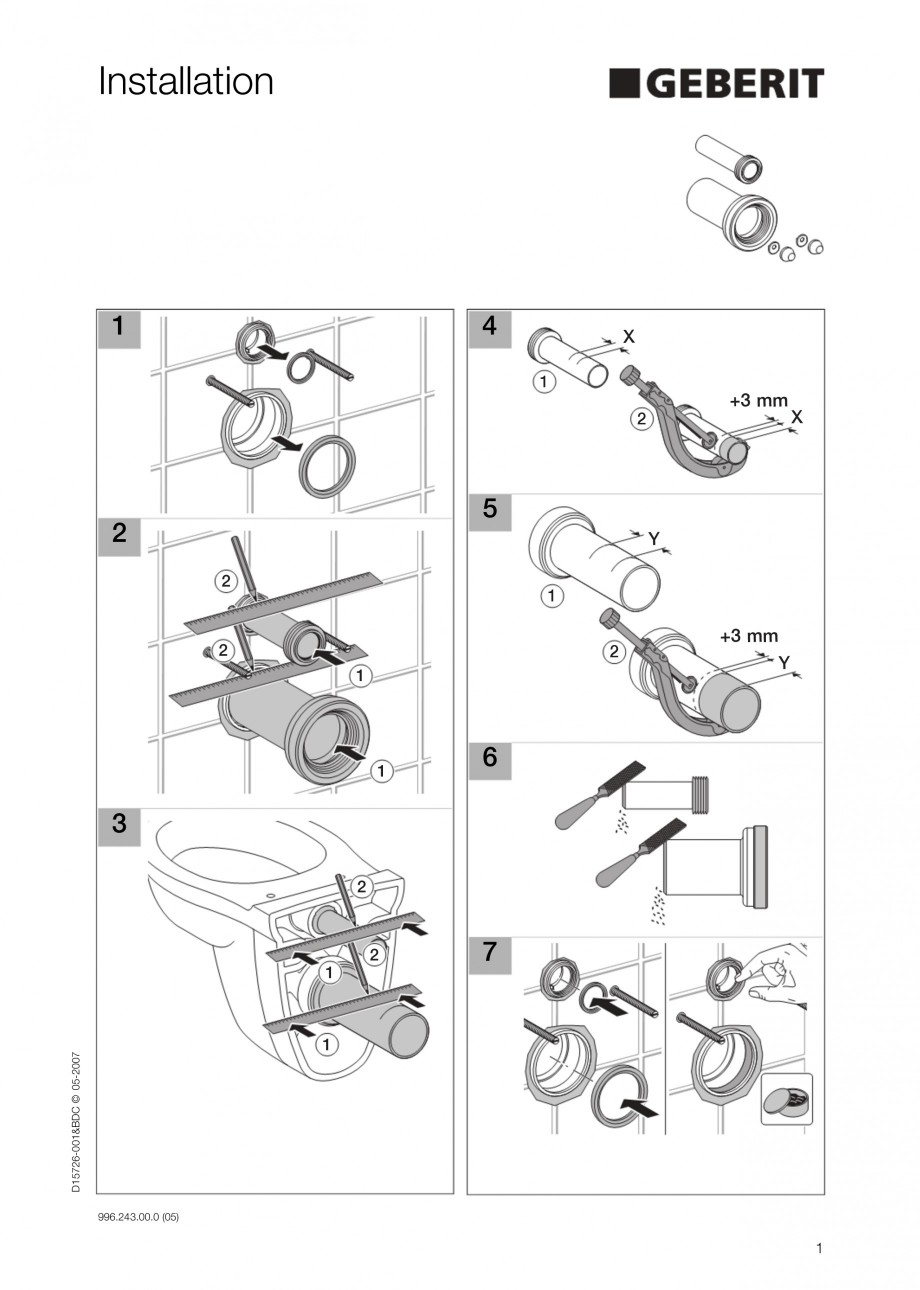 Pagina 1-Sistem WC - schema de instalare GEBERIT DuoFresh Instructiuni montaj, utilizare Engleza Installation...