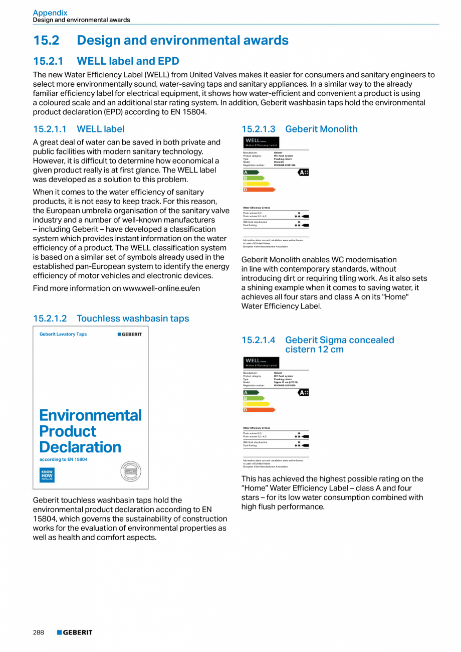 Pagina 288 - Sisteme sanitare Geberit 2015-2016 GEBERIT Kombifix, Duofix, DuoFresh, Monolith,...