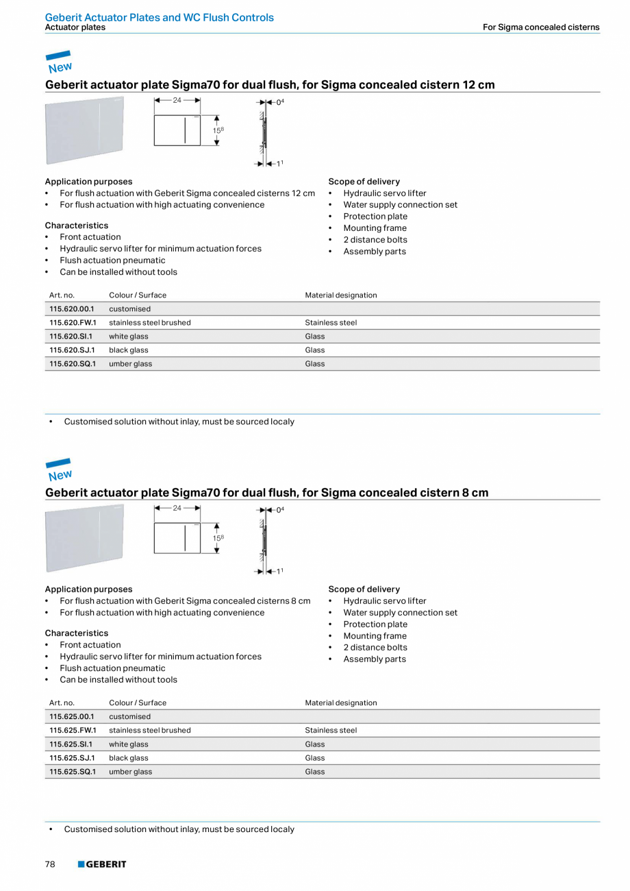 Pagina 10-Clapete si butoane de actionare GEBERIT Kombifix, Duofix, DuoFresh, AquaClean Fisa tehnica Engleza...