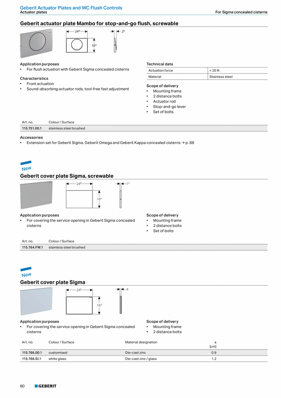 Pagina 12-Clapete si butoane de actionare GEBERIT Kombifix, Duofix, DuoFresh, AquaClean Fisa tehnica Engleza ....
