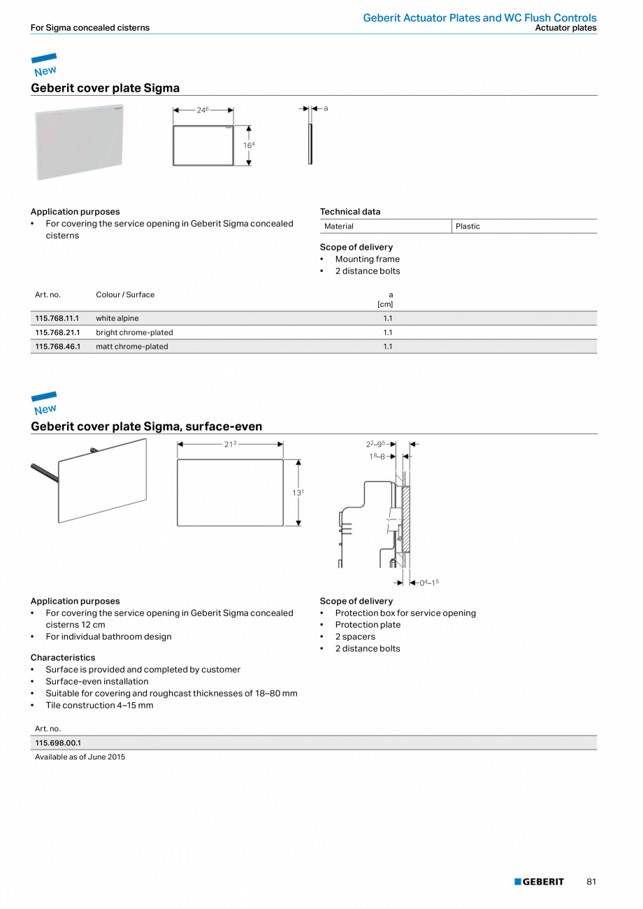 Pagina 13-Clapete si butoane de actionare GEBERIT Kombifix, Duofix, DuoFresh, AquaClean Fisa tehnica Engleza...
