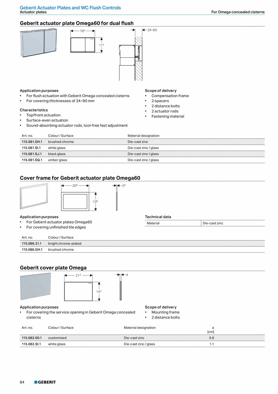 Pagina 16-Clapete si butoane de actionare GEBERIT Kombifix, Duofix, DuoFresh, AquaClean Fisa tehnica Engleza ....