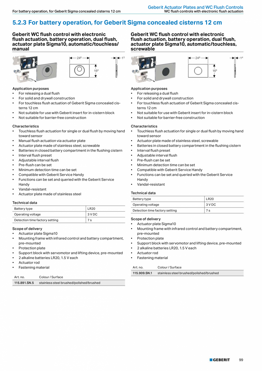 Pagina 31-Clapete si butoane de actionare GEBERIT Kombifix, Duofix, DuoFresh, AquaClean Fisa tehnica Engleza 
...