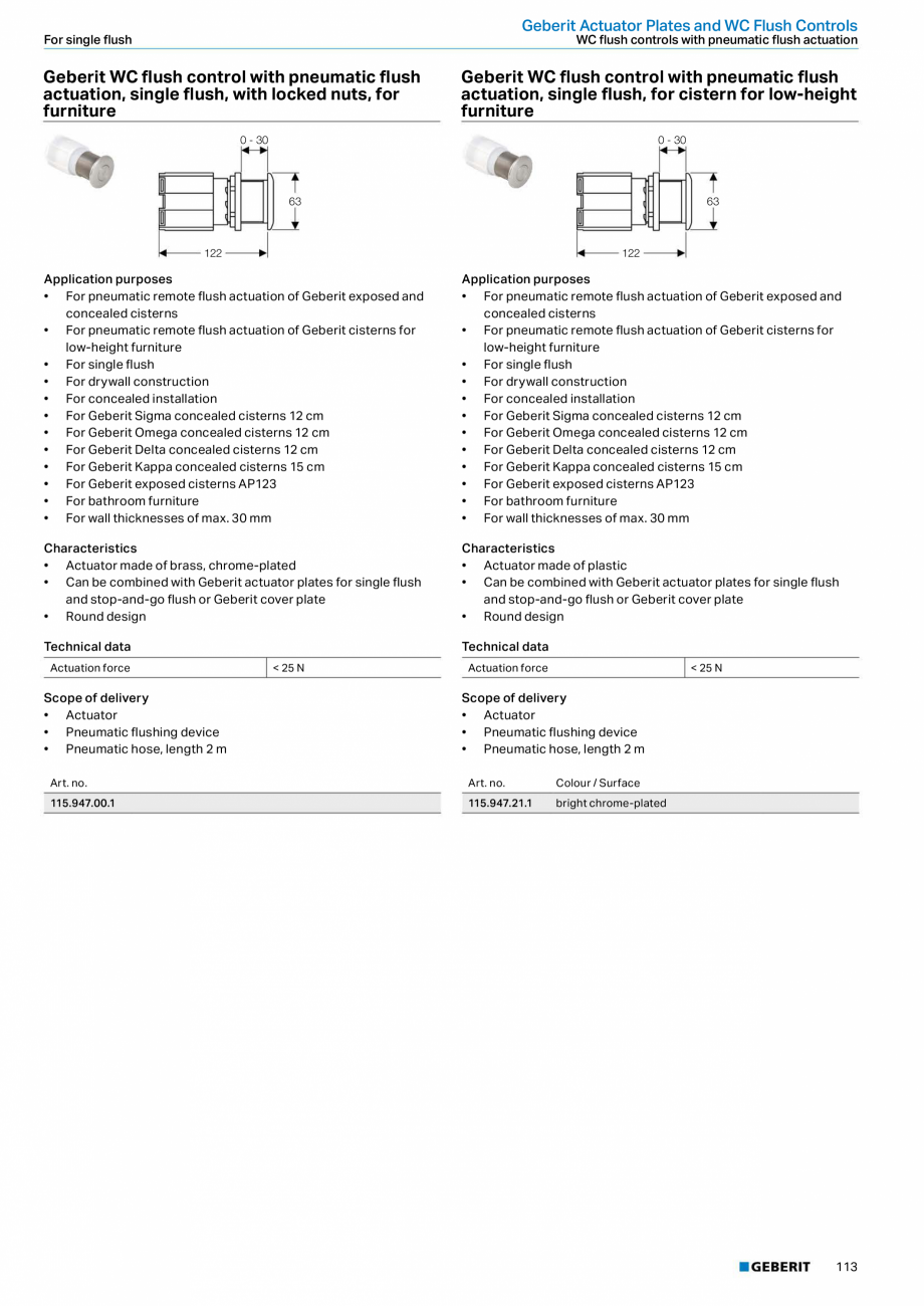 Pagina 45-Clapete si butoane de actionare GEBERIT Kombifix, Duofix, DuoFresh, AquaClean Fisa tehnica Engleza...