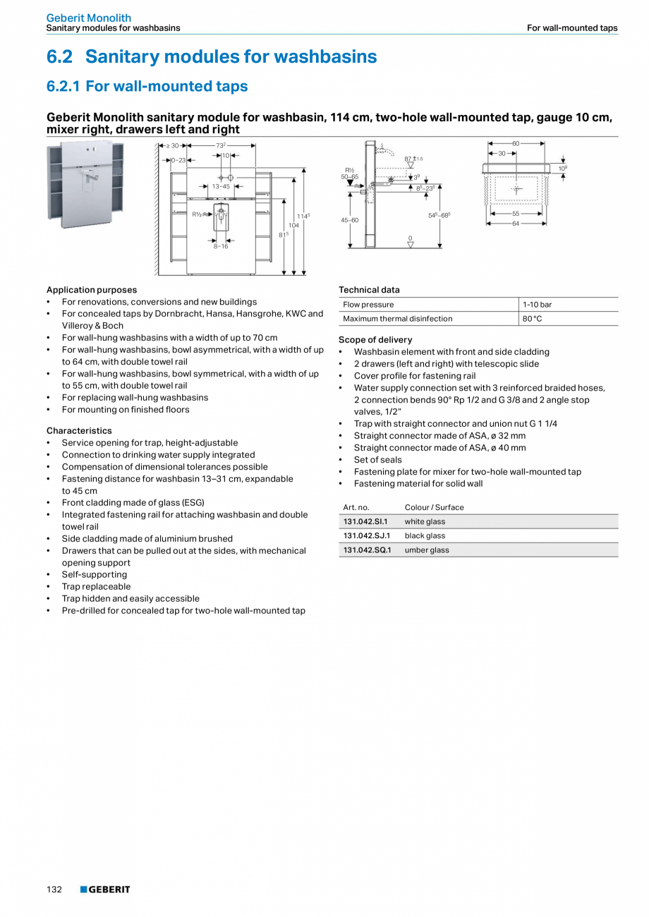 Pagina 16-Modul sanitar pentru WC GEBERIT Monolith Fisa tehnica Engleza mm
• Adapter socket made of PE-HD,...