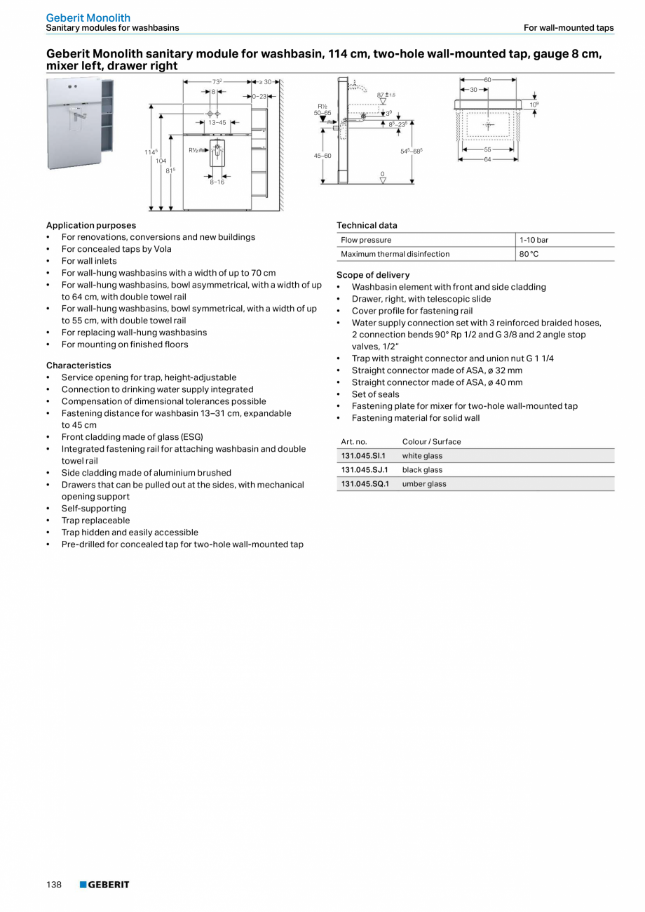 Pagina 22-Modul sanitar pentru WC GEBERIT Monolith Fisa tehnica Engleza DM, ø 44/55 mm
• Straight connector...