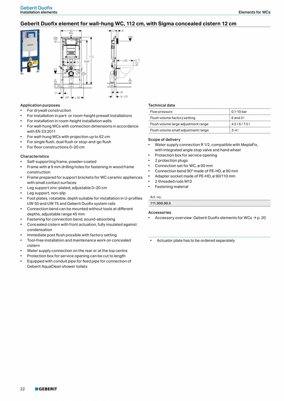 Pagina 4-Sistem de instalare incastrat GEBERIT Duofix Fisa tehnica Engleza  plate Sigma60

20

ü

ü
...