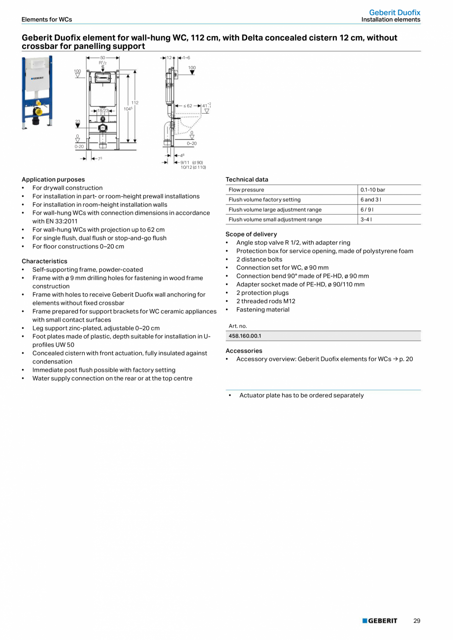 Pagina 11 - Sistem de instalare incastrat GEBERIT Duofix Fisa tehnica Engleza • Concealed cistern ...