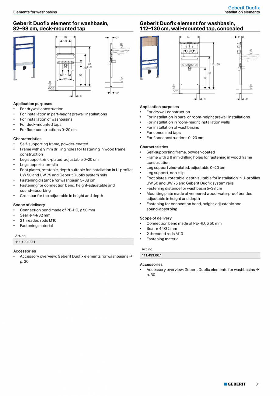 Pagina 13-Sistem de instalare incastrat GEBERIT Duofix Fisa tehnica Engleza for fastening in wood frame...