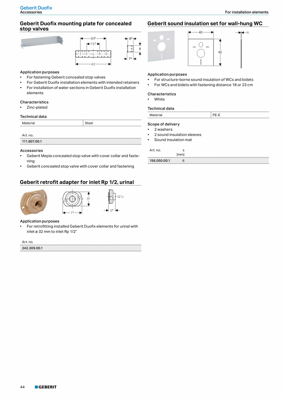 Pagina 26-Sistem de instalare incastrat GEBERIT Duofix Fisa tehnica Engleza  0–20 cm
• Leg support,...