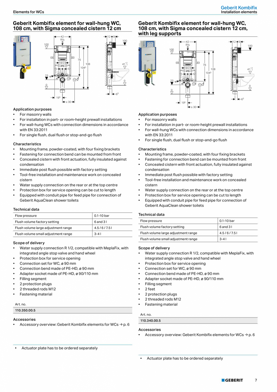 Pagina 3 - Sistem de instalare incastrat GEBERIT Kombifix Fisa tehnica Engleza istern 12 cm
110.340....