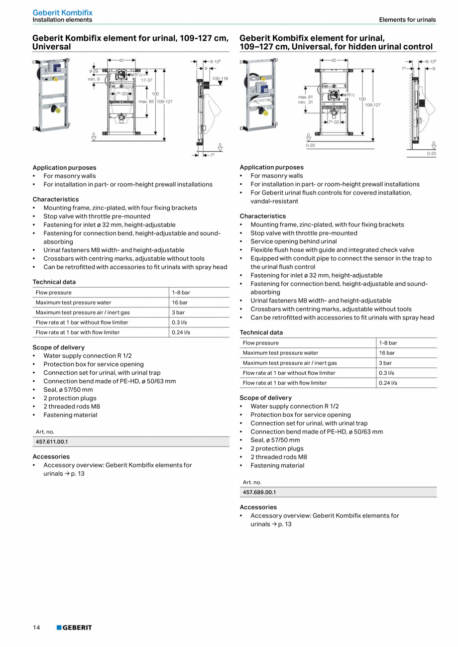 Pagina 10-Sistem de instalare incastrat GEBERIT Kombifix Fisa tehnica Engleza f delivery
• Water supply...