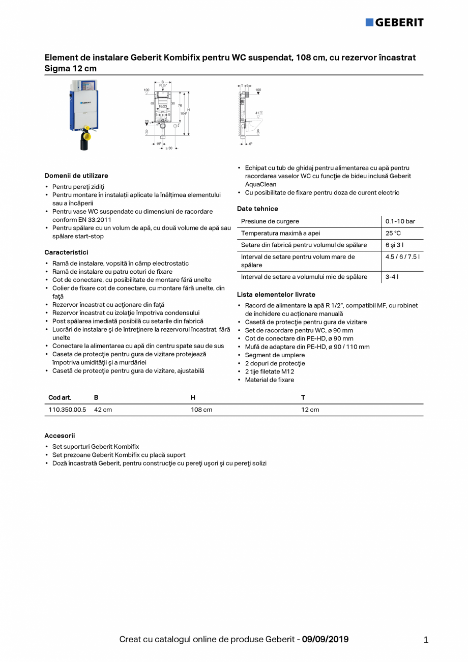 Pagina 1-Element de instalare Geberit Kombifix pentru WC suspendat, 108 cm, cu rezervor incastrat Sigma 12 cm...