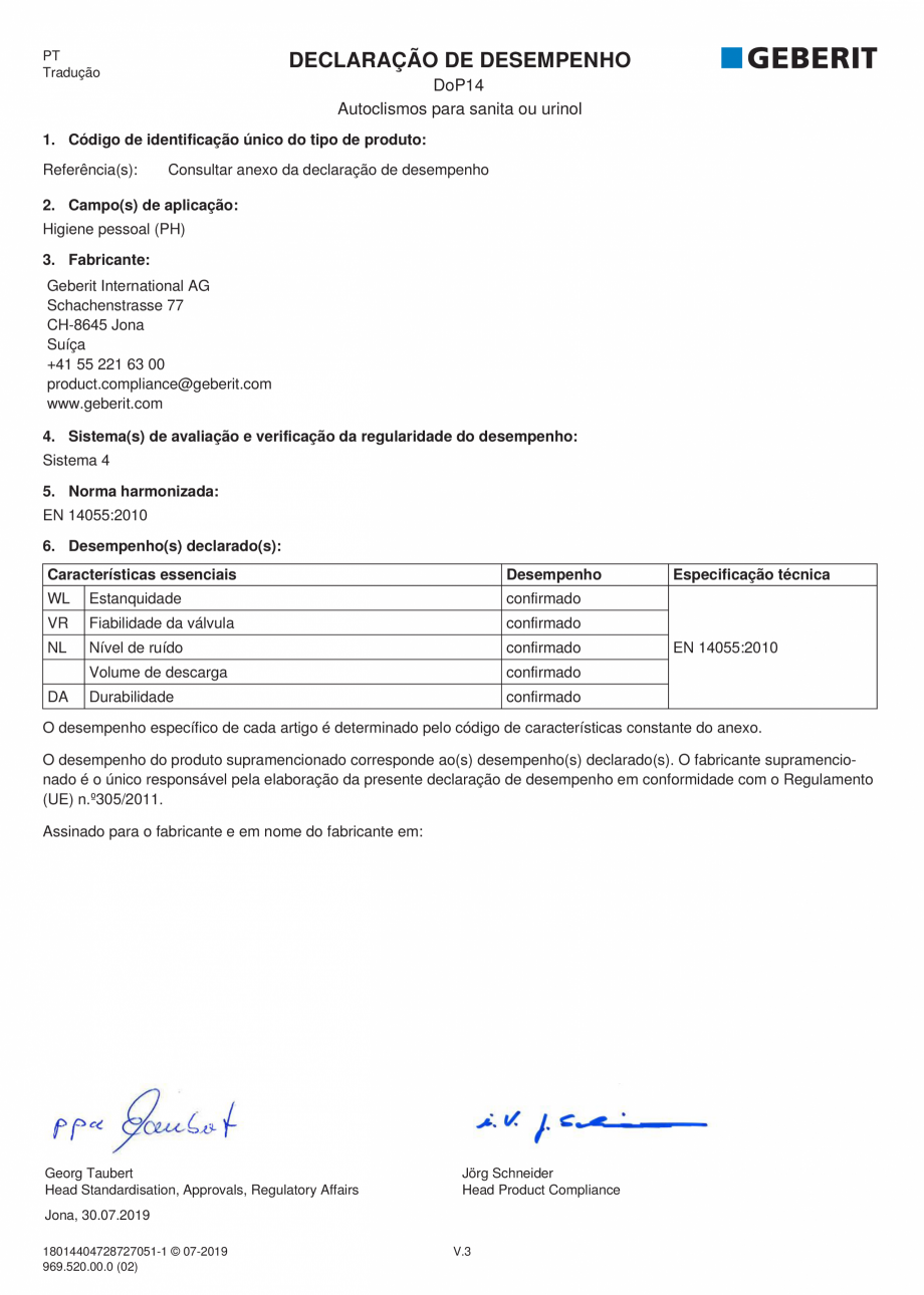 Pagina 6-Declaratie de performanta pentru rezervoare de spalare cu apa pentru WC-uri si pisoare GEBERIT...