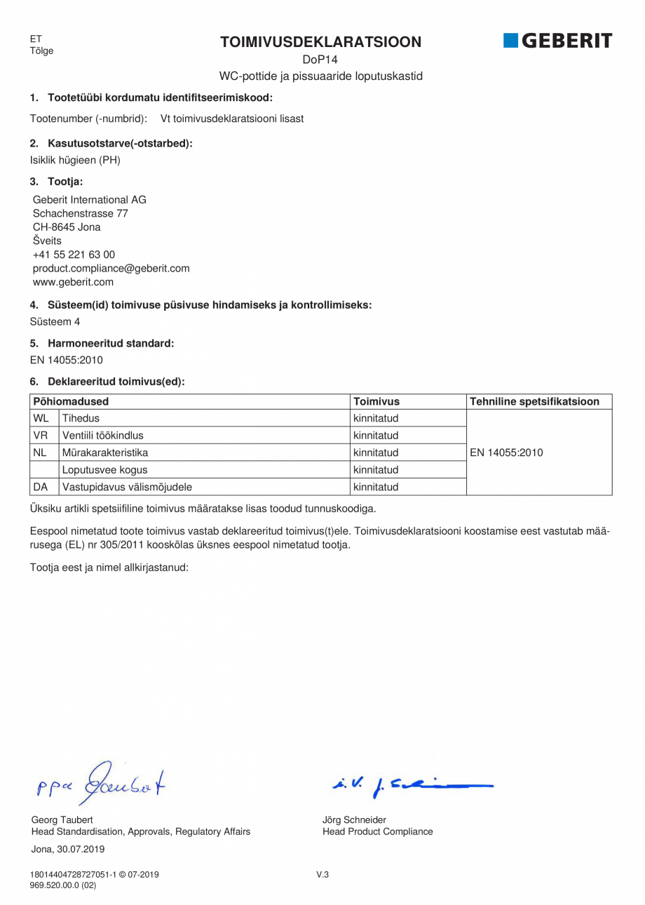 Pagina 12-Declaratie de performanta pentru rezervoare de spalare cu apa pentru WC-uri si pisoare GEBERIT...