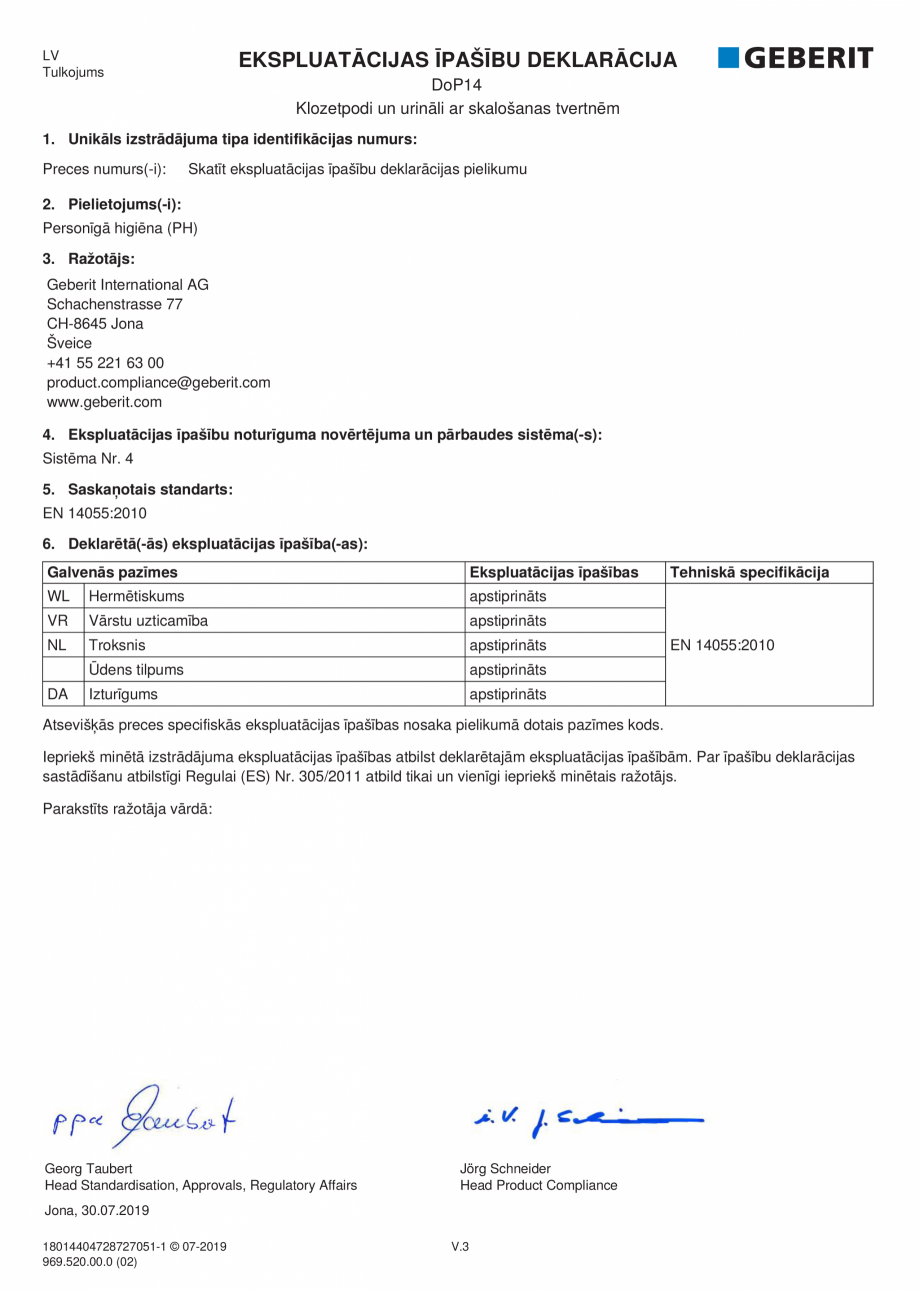 Pagina 14-Declaratie de performanta pentru rezervoare de spalare cu apa pentru WC-uri si pisoare GEBERIT...