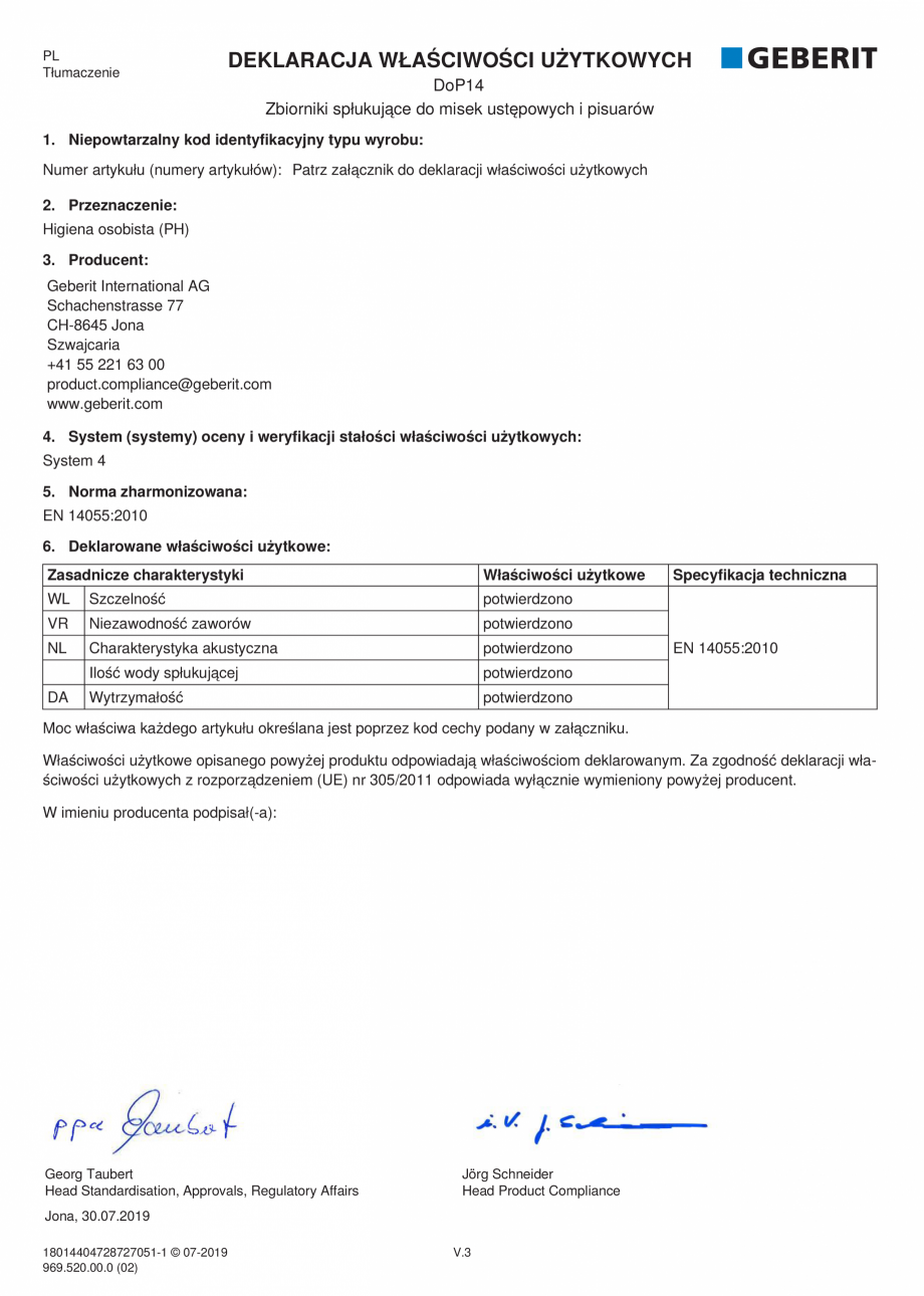 Pagina 15-Declaratie de performanta pentru rezervoare de spalare cu apa pentru WC-uri si pisoare GEBERIT...