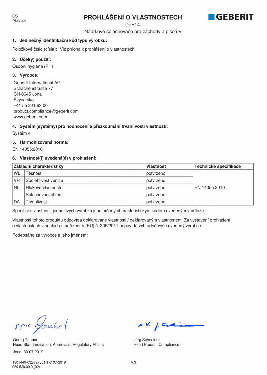 Pagina 16-Declaratie de performanta pentru rezervoare de spalare cu apa pentru WC-uri si pisoare GEBERIT...