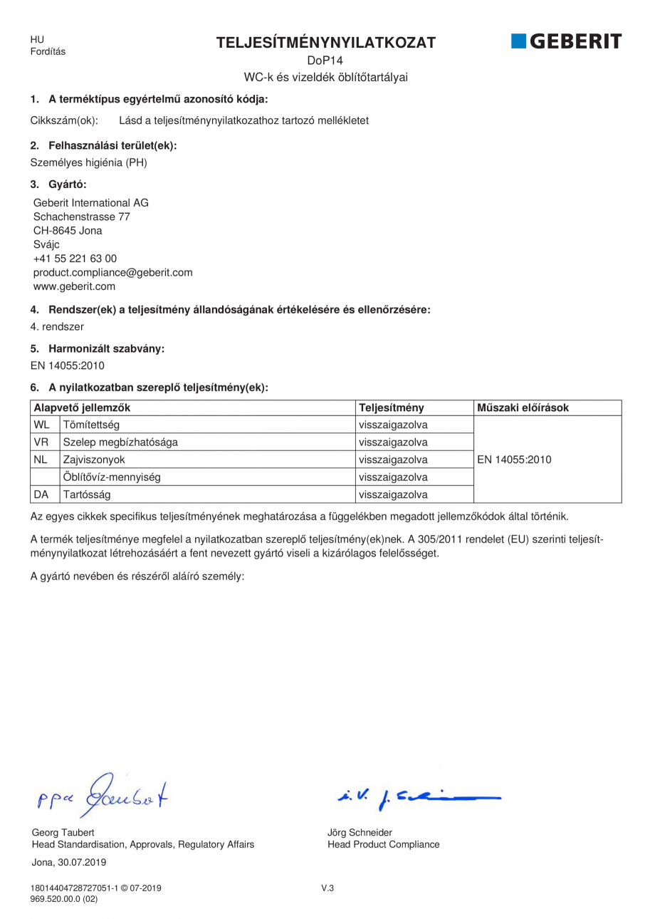 Pagina 18-Declaratie de performanta pentru rezervoare de spalare cu apa pentru WC-uri si pisoare GEBERIT...