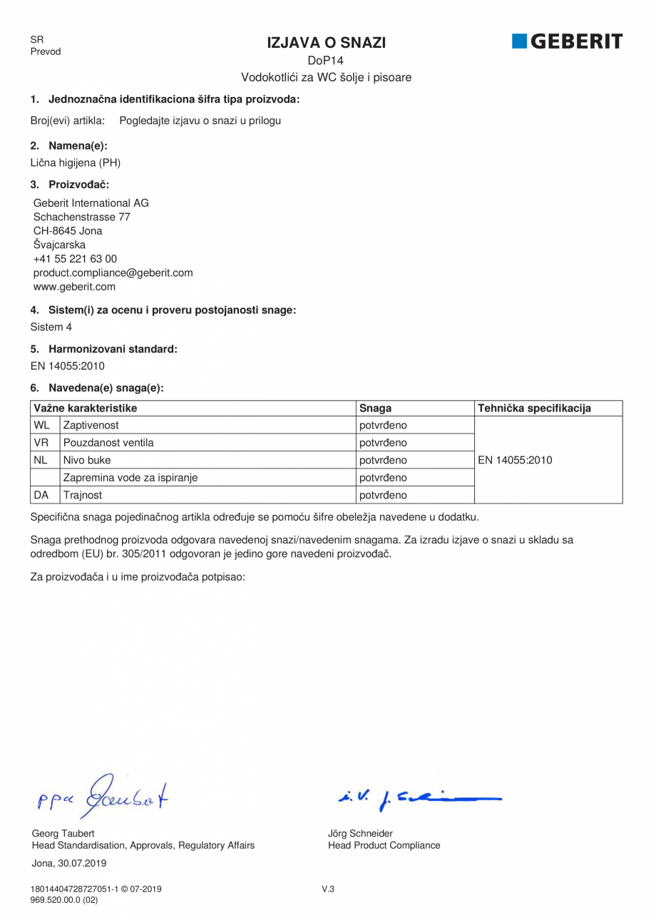 Pagina 24-Declaratie de performanta pentru rezervoare de spalare cu apa pentru WC-uri si pisoare GEBERIT...