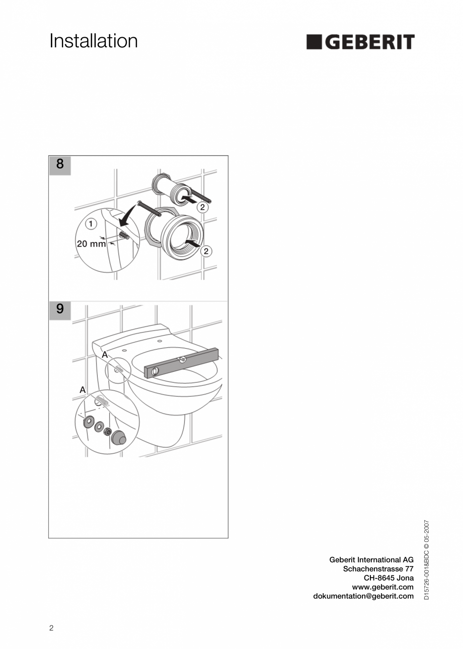 Pagina 2 - Element de instalare Geberit Kombifix pentru WC suspendat GEBERIT Instructiuni montaj,...