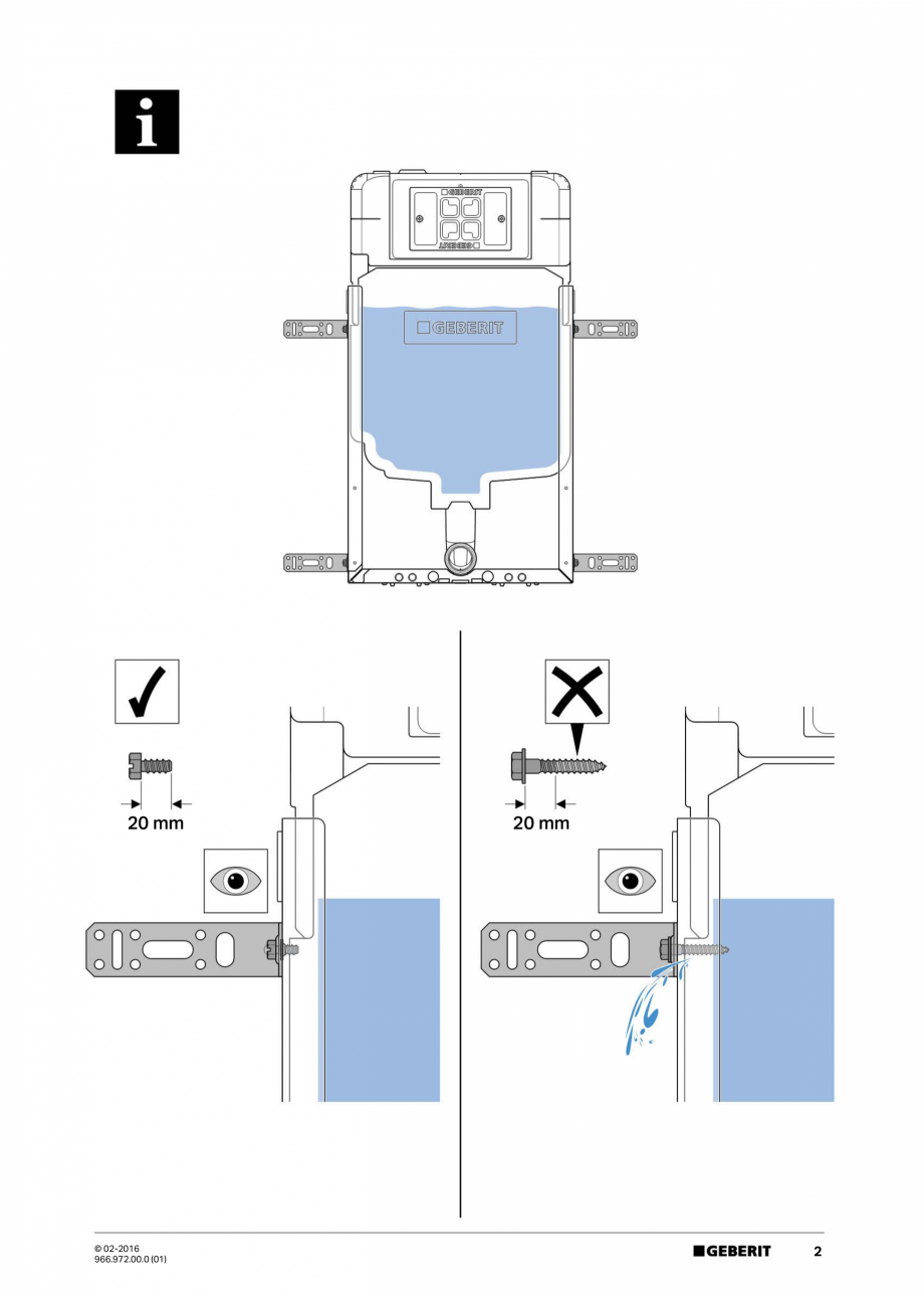 Pagina 2-Instructiuni de montaj pentru element de instalare Geberit Kombifix pentru WC suspendat, 109 cm, cu ...