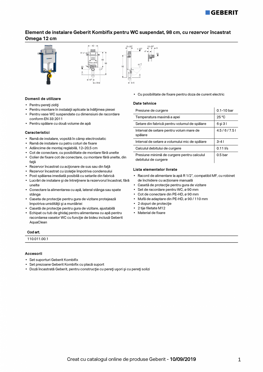 Pagina 1-Element de instalare Geberit Kombifix pentru WC suspendat, 98 cm, cu rezervor incastrat Omega 12 cm ...