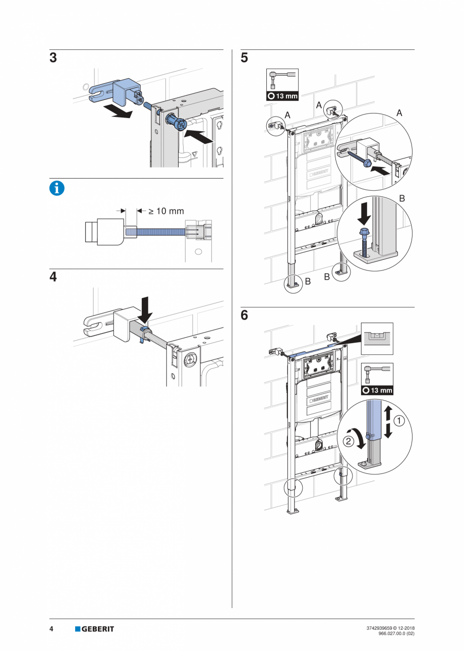 Pagina 4-Instructiuni de instalare pentru elementul Geberit Duofix pentru WC suspendat GEBERIT Instructiuni...