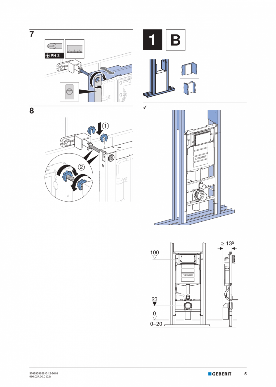 Pagina 5-Instructiuni de instalare pentru elementul Geberit Duofix pentru WC suspendat GEBERIT Instructiuni...