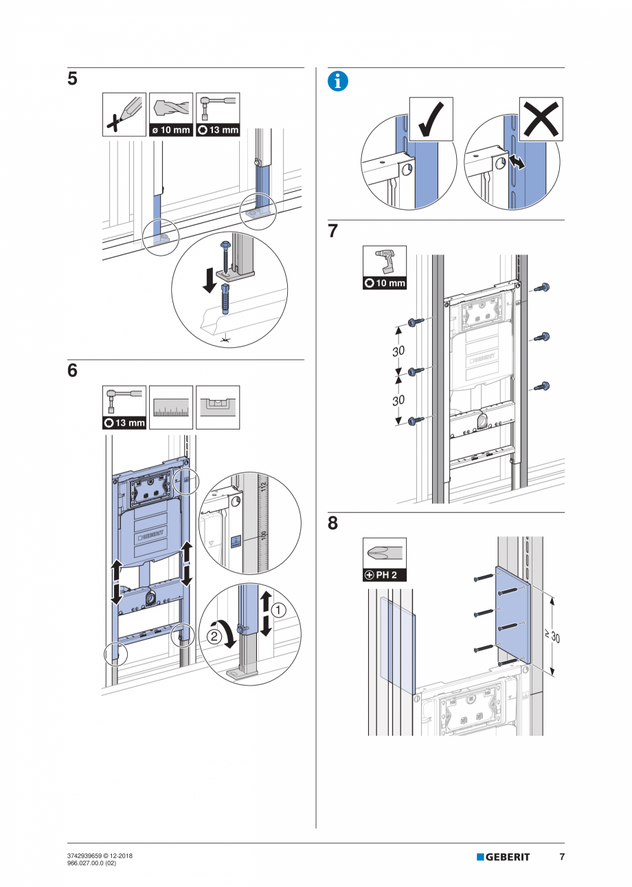 Pagina 7-Instructiuni de instalare pentru elementul Geberit Duofix pentru WC suspendat GEBERIT Instructiuni...
