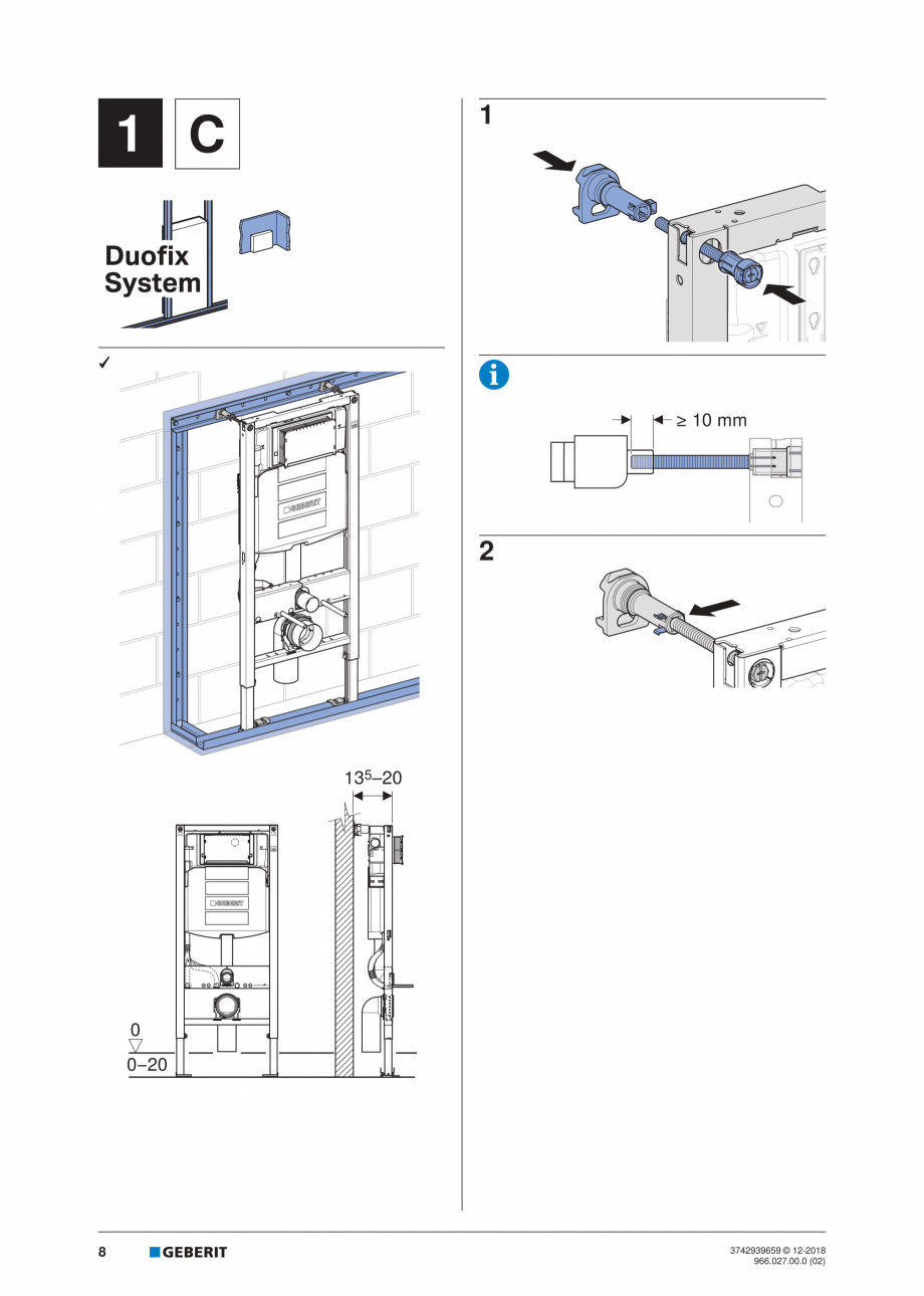 Pagina 8-Instructiuni de instalare pentru elementul Geberit Duofix pentru WC suspendat GEBERIT Instructiuni...