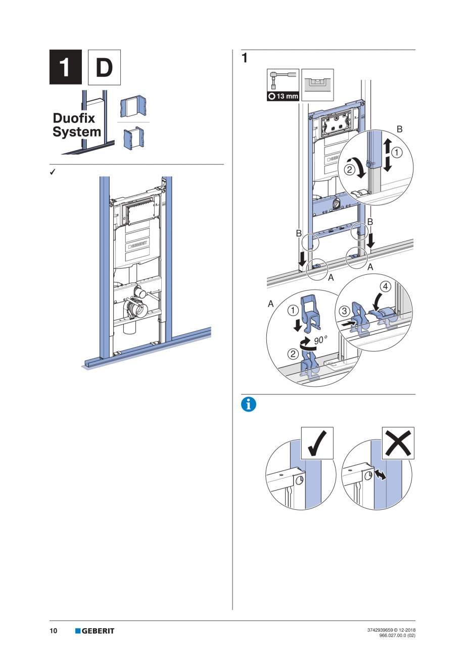 Pagina 10-Instructiuni de instalare pentru elementul Geberit Duofix pentru WC suspendat GEBERIT Instructiuni...
