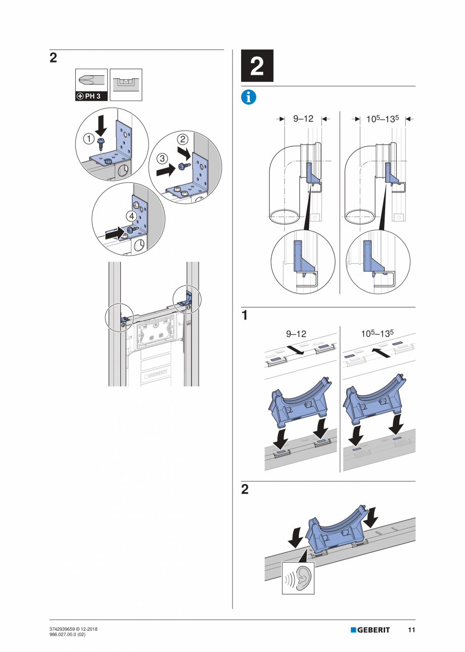Pagina 11-Instructiuni de instalare pentru elementul Geberit Duofix pentru WC suspendat GEBERIT Instructiuni...