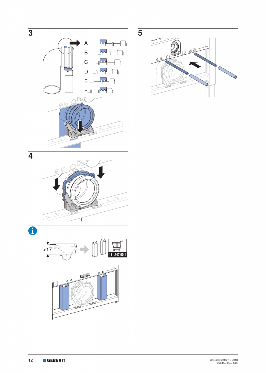 Pagina 12-Instructiuni de instalare pentru elementul Geberit Duofix pentru WC suspendat GEBERIT Instructiuni...