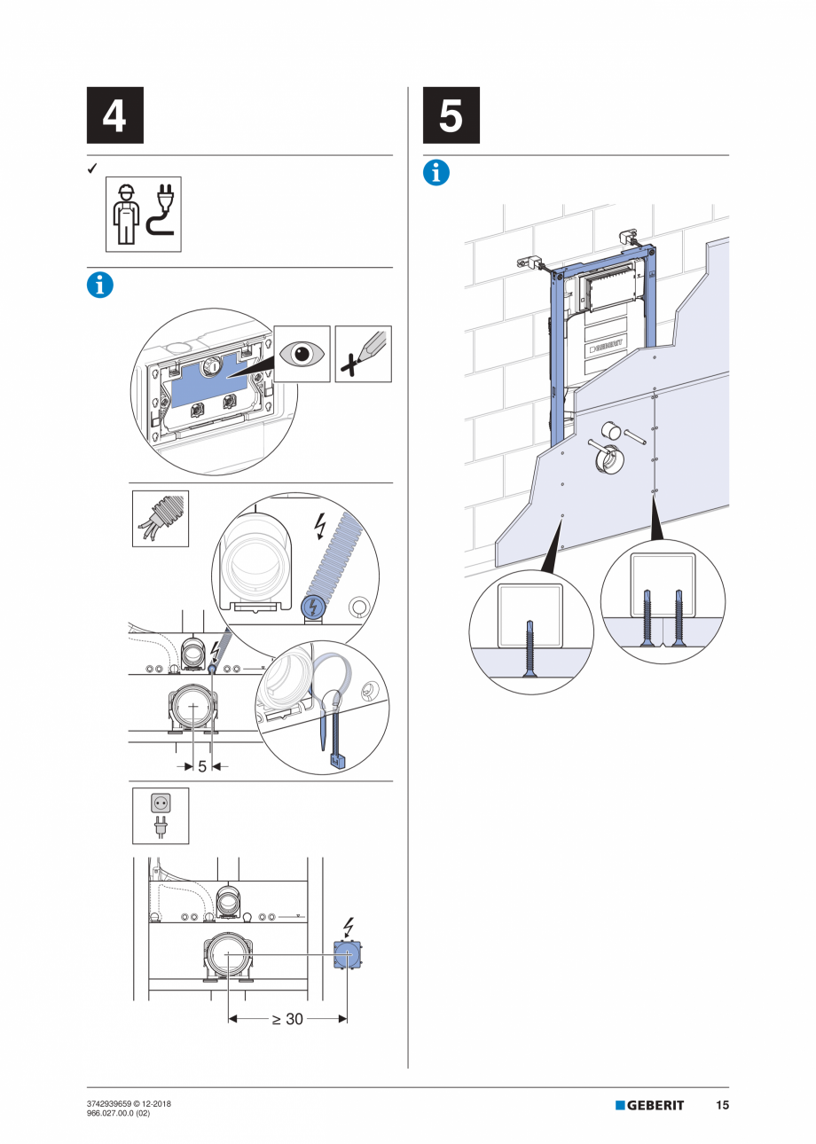 Pagina 15-Instructiuni de instalare pentru elementul Geberit Duofix pentru WC suspendat GEBERIT Instructiuni...