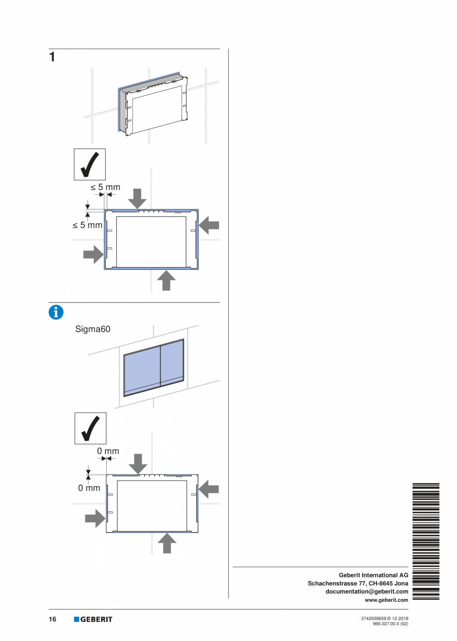 Pagina 16-Instructiuni de instalare pentru elementul Geberit Duofix pentru WC suspendat GEBERIT Instructiuni...