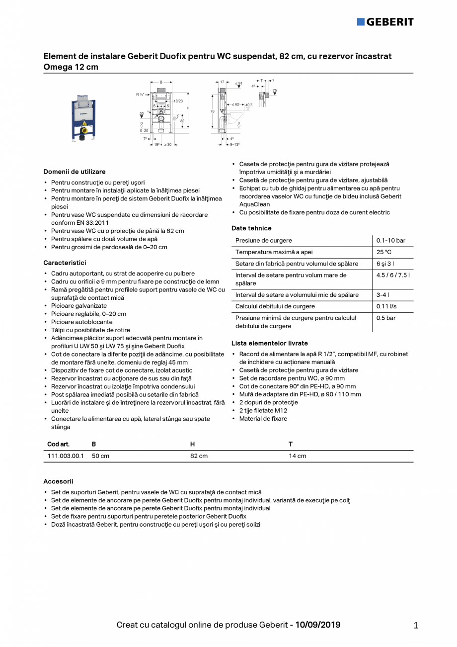 Pagina 1 - Element de instalare Geberit Duofix pentru WC suspendat, 82 cm, cu rezervor incastrat...