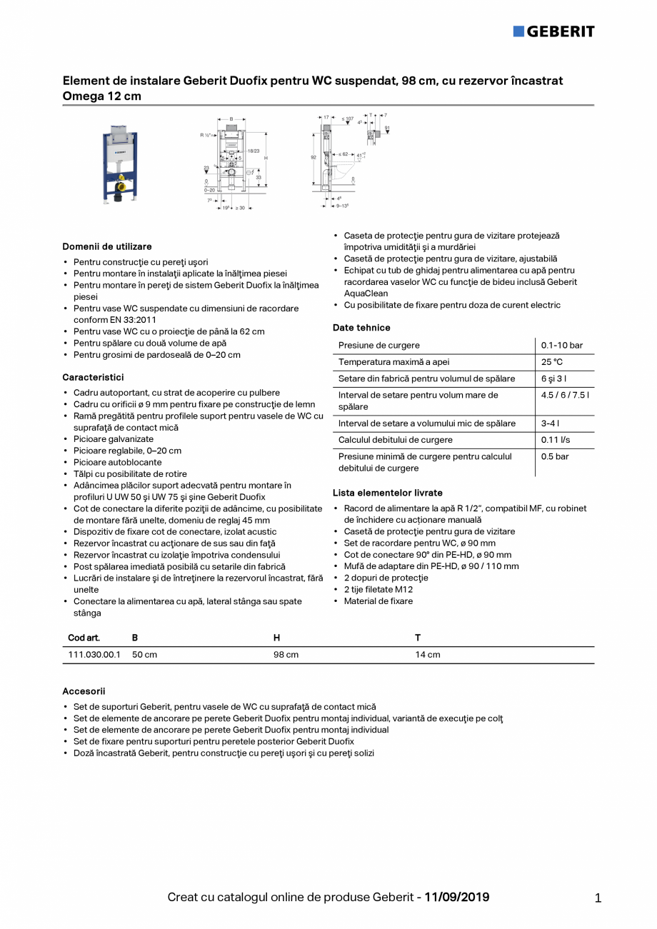 Pagina 1-Element de instalare Geberit Duofix pentru WC suspendat, 98 cm, cu rezervor incastrat Omega 12 cm...