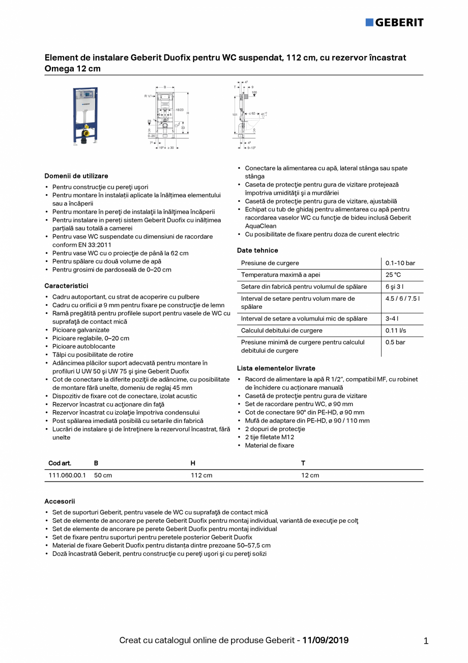Pagina 1-Element de instalare Geberit Duofix pentru WC suspendat, 112 cm, cu rezervor incastrat Omega 12 cm...
