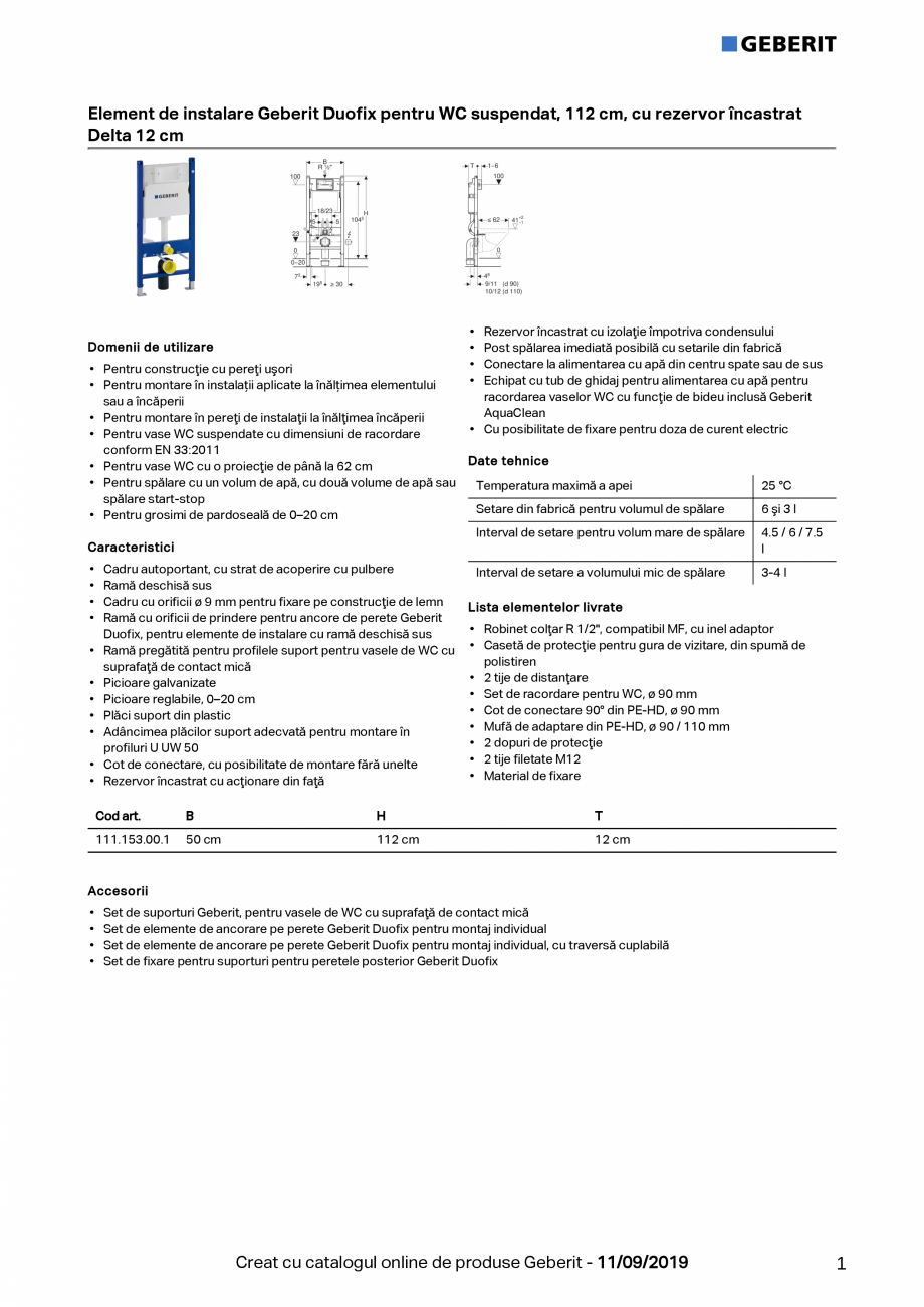 Pagina 1-Element de instalare Geberit Duofix pentru WC suspendat, 112 cm, cu rezervor incastrat Delta 12 cm...