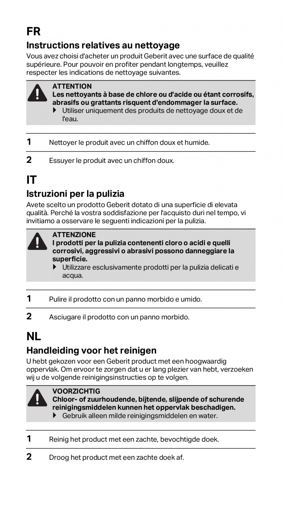 Pagina 2-Instructiuni pentru curatarea modulului sanitar GEBERIT Monolith Instructiuni montaj, utilizare...