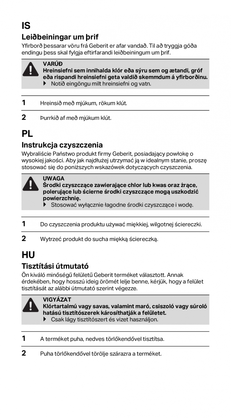 Pagina 5-Instructiuni pentru curatarea modulului sanitar GEBERIT Monolith Instructiuni montaj, utilizare...