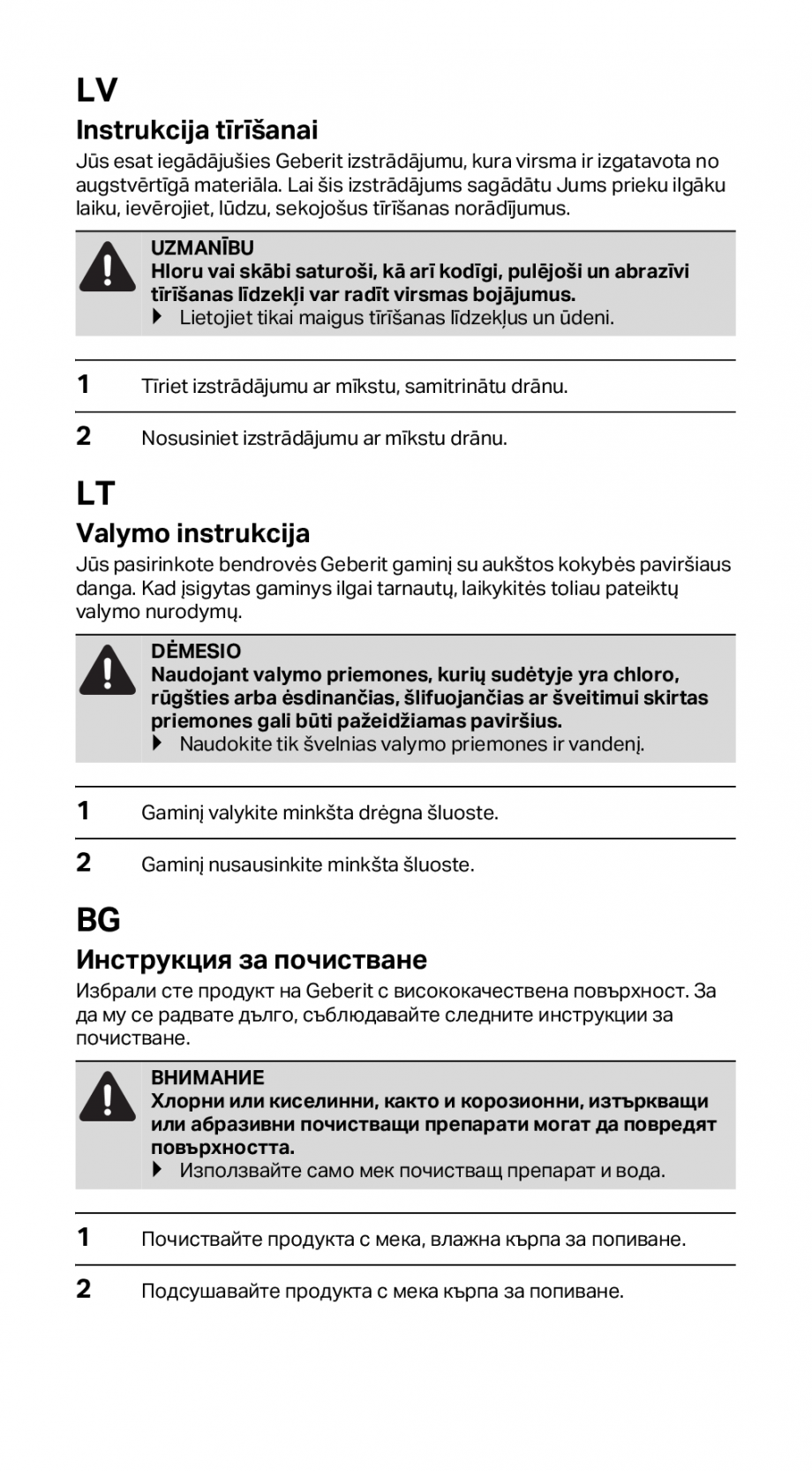 Pagina 8-Instructiuni pentru curatarea modulului sanitar GEBERIT Monolith Instructiuni montaj, utilizare...