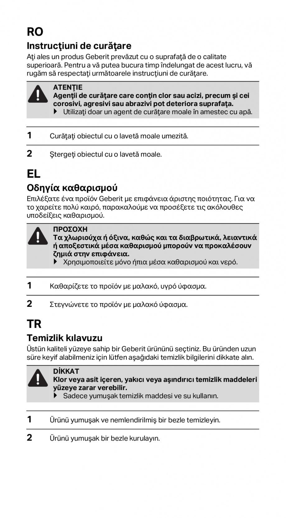 Pagina 9-Instructiuni pentru curatarea modulului sanitar GEBERIT Monolith Instructiuni montaj, utilizare...