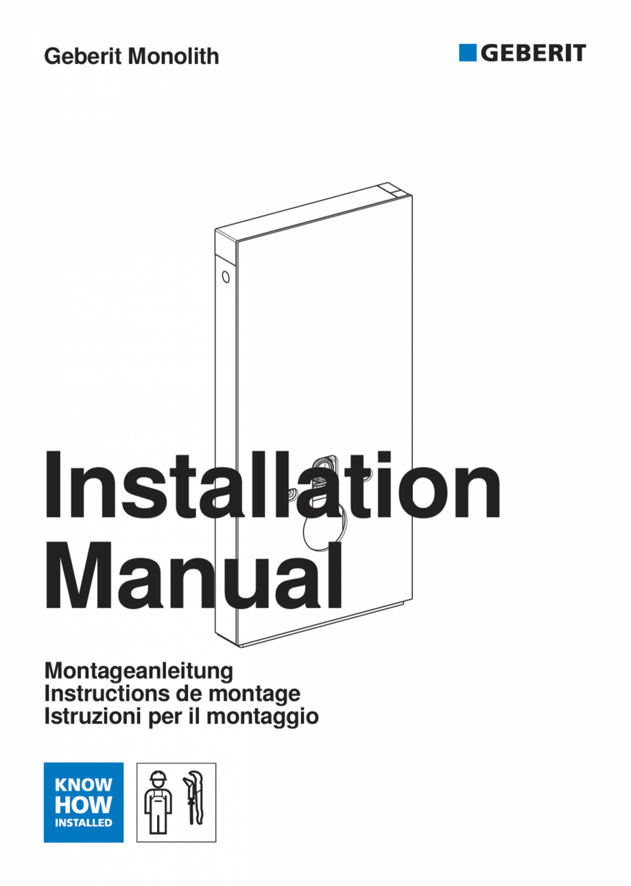 Pagina 1-Manual de instalare pentru modulul sanitar GEBERIT Monolith Instructiuni montaj, utilizare Engleza, ...