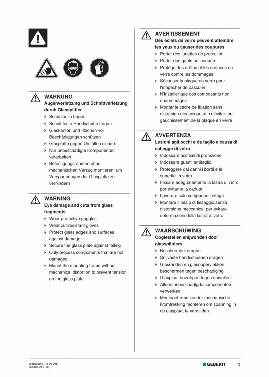 Pagina 3-Manual de instalare pentru modulul sanitar GEBERIT Monolith Instructiuni montaj, utilizare Engleza, ...